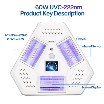 60W UVC एक्साइमर लैम्प ने 222nm को त्रिभुज होल्डर रिमूव कंट्रोलर के साथ समाप्त किया